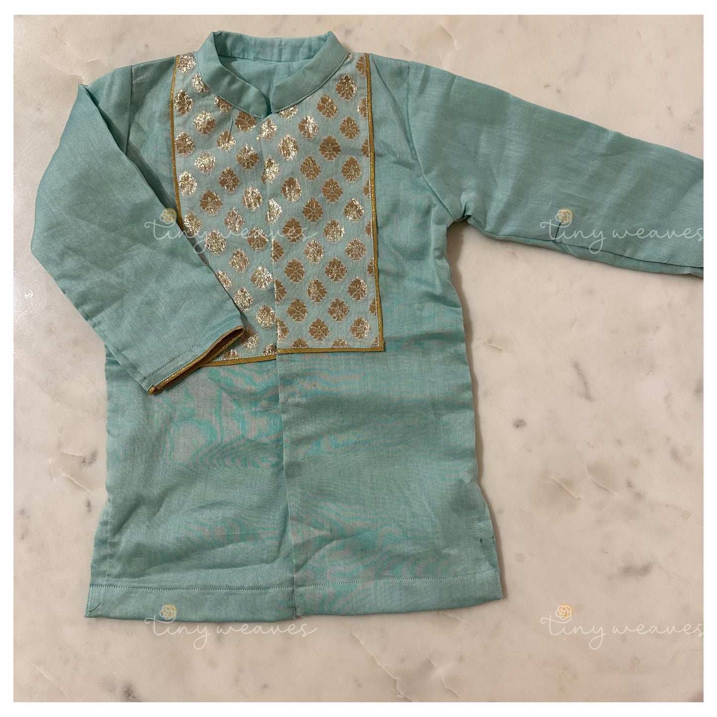 Chanderi yoke kurta set [ blue ]