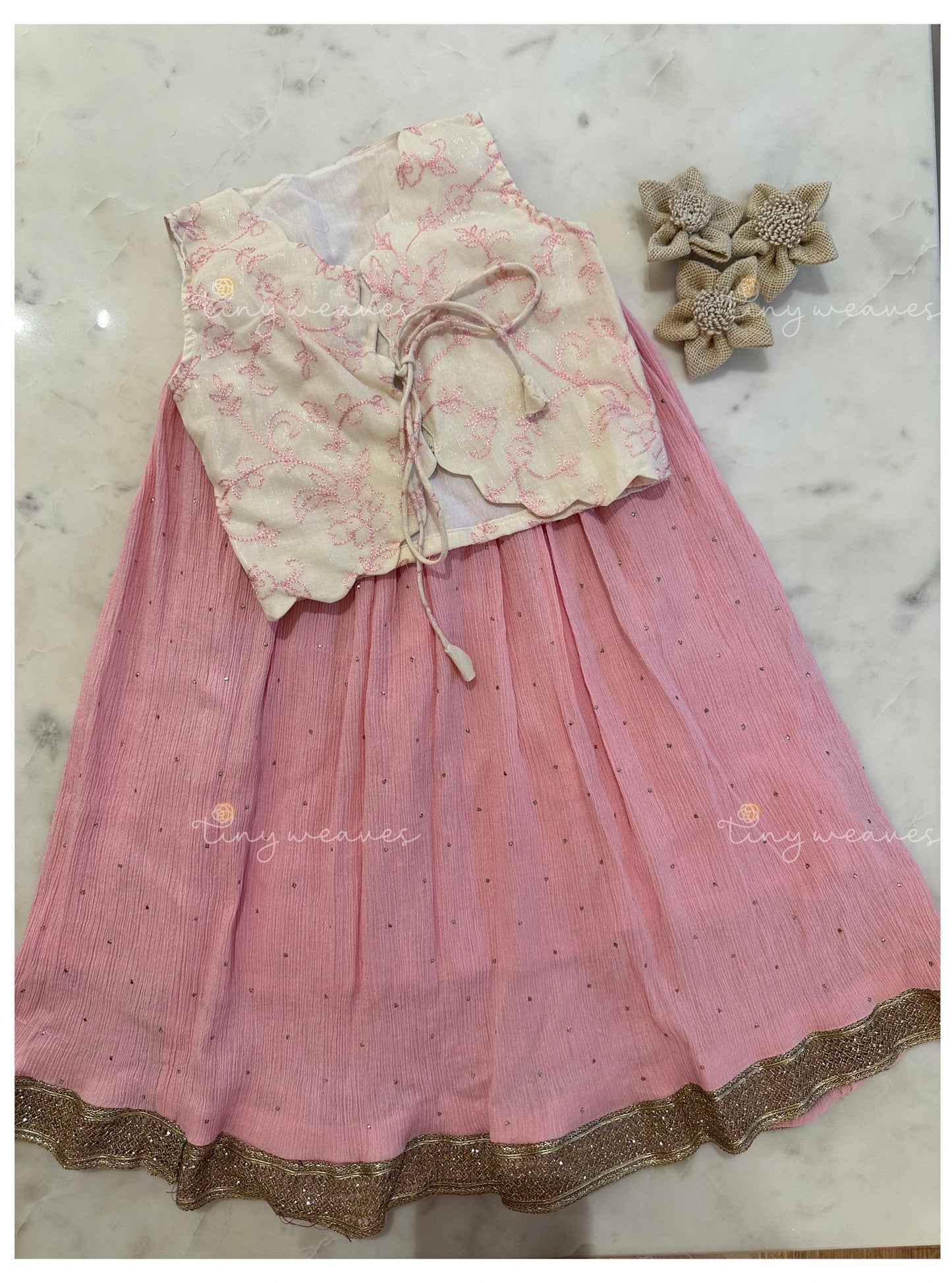 Tissue embroidered skirt set [ pink ]