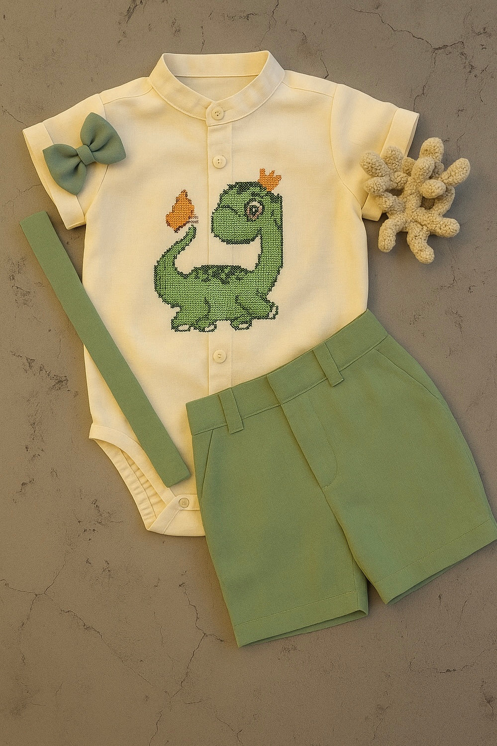 Dinosaur dreamland cross stitch co-ord set