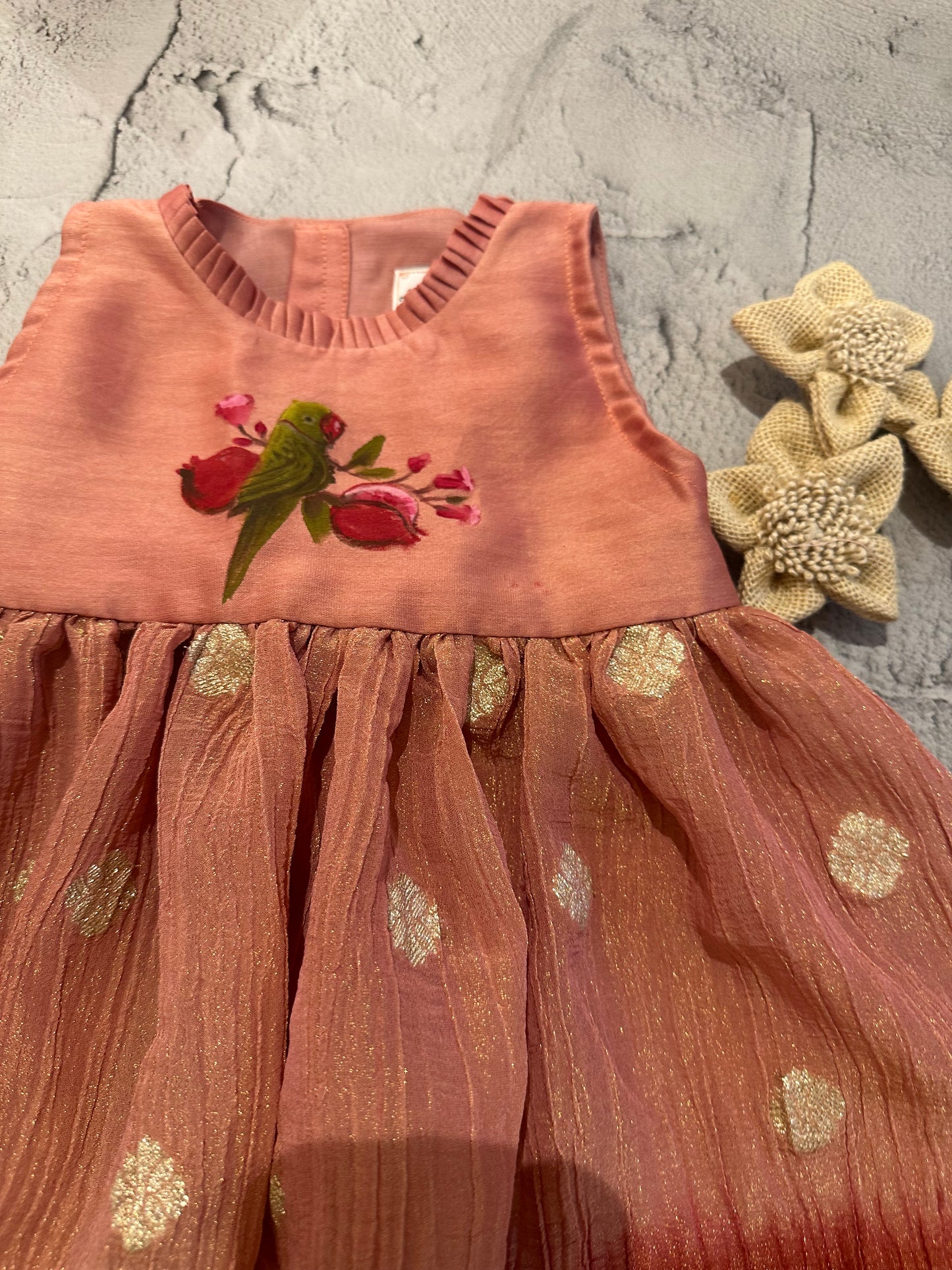 Pomegranate bird hand painted dress