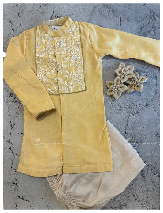 Kota embroidered yoke kurta [ yellow ]