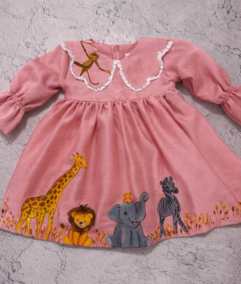 Blush Safari Hand-Painted Chanderi Dress