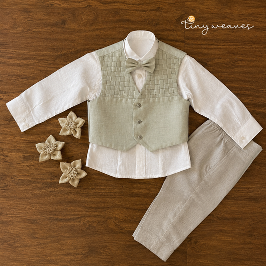 Sage Hand-Pleated Vest Coat Set