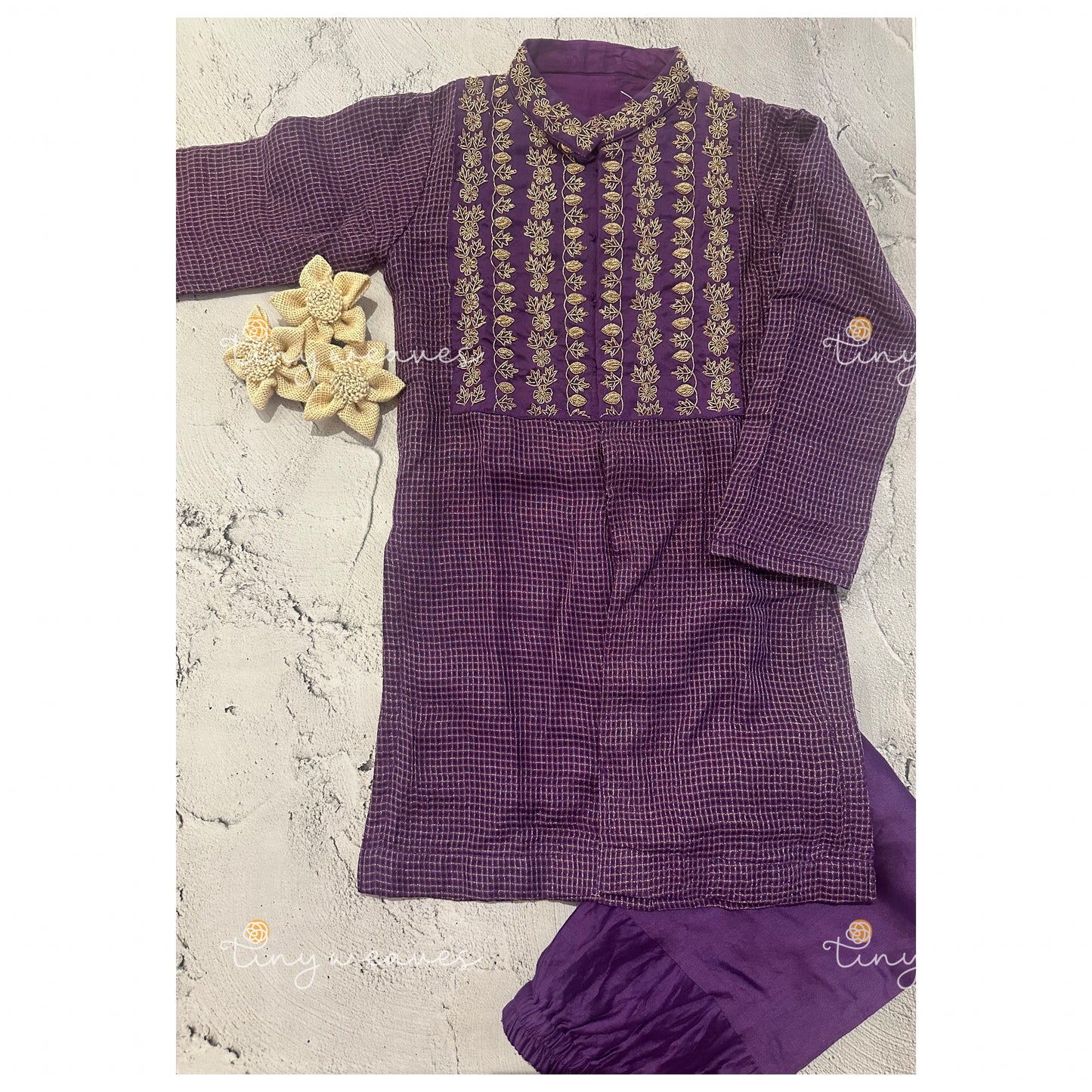 Kota embroidered kurta set in purple