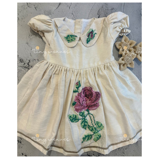 Creeper rose peter pan collar cross stitch frock