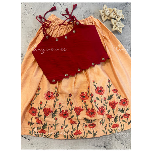 Creeping beauty peach skirt set