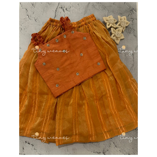 Organza striped skirt set [ orange ]