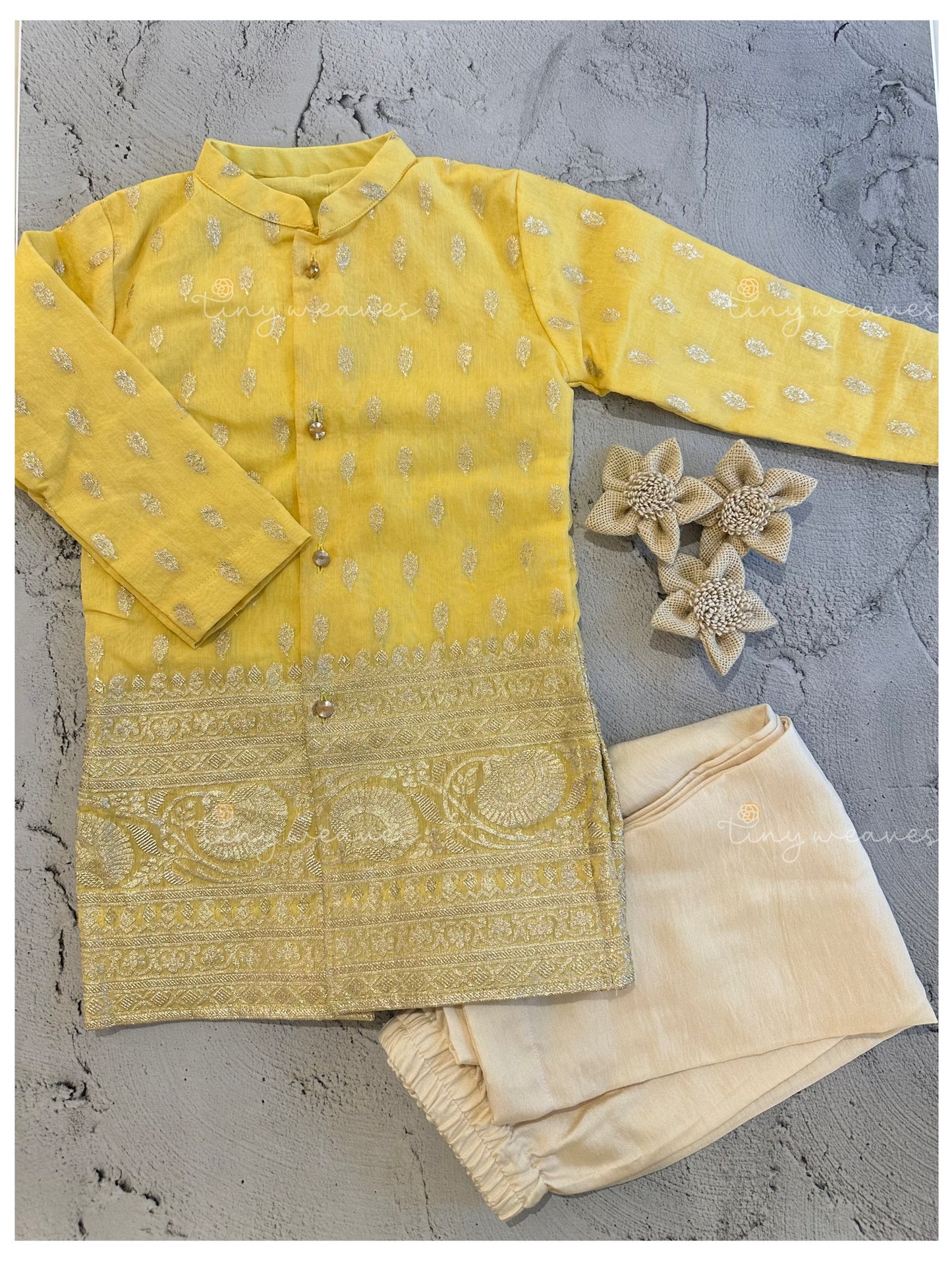 Royal flora kurta set [ yellow ]