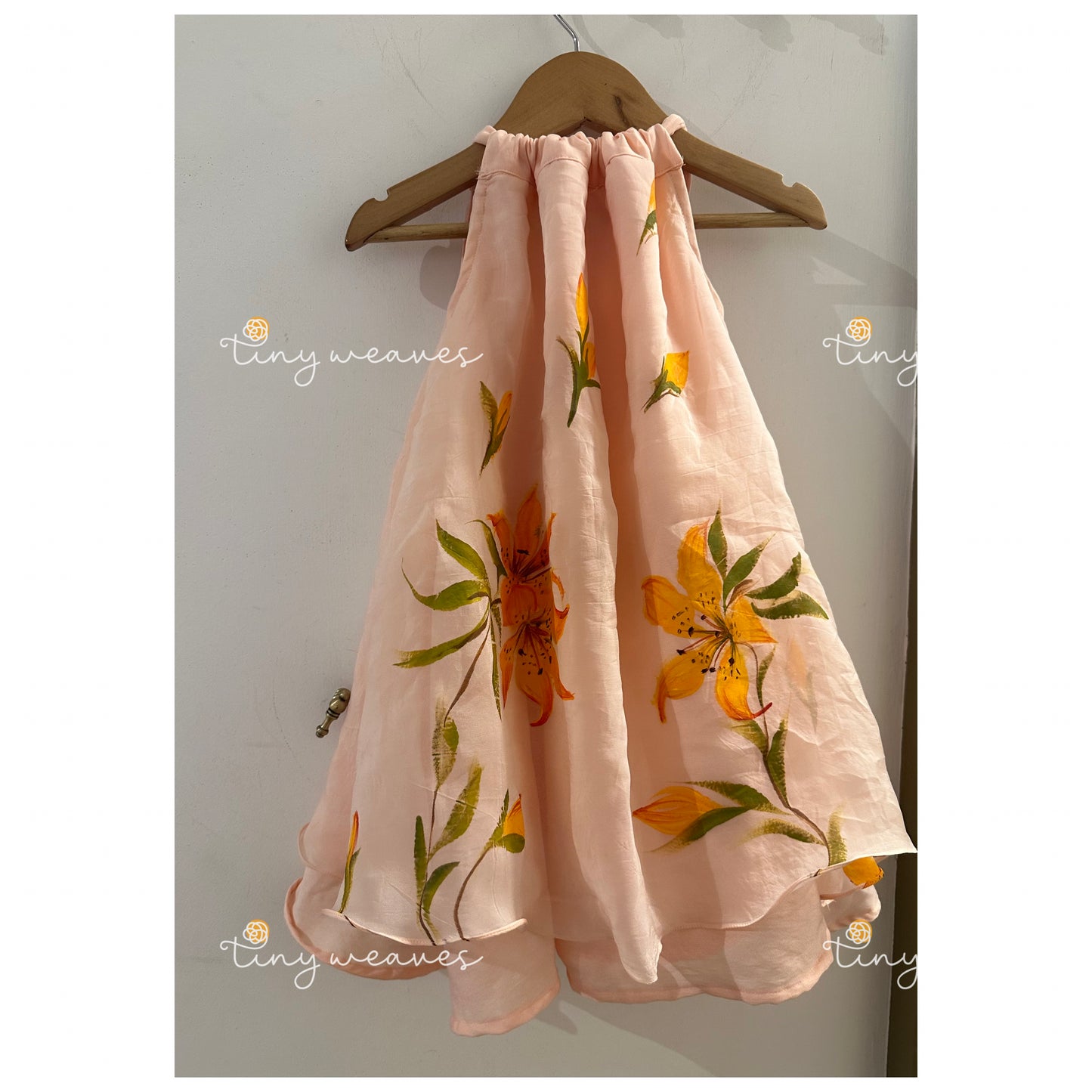 Lily flower tie dress [ peach ]