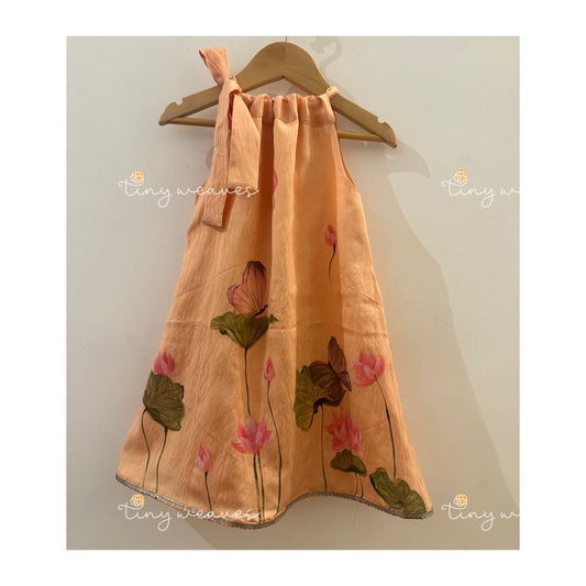 Lotus handpainted Tie dress [ peach ]