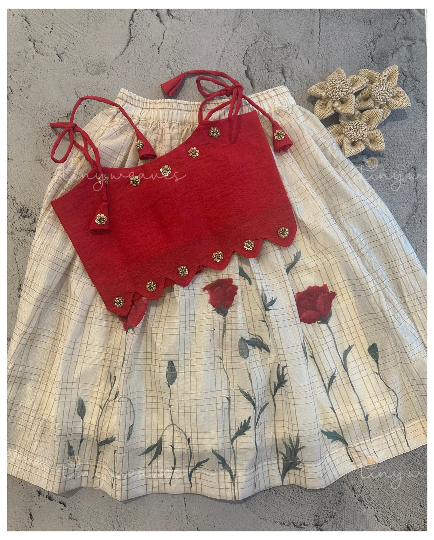 Red rose skirt set