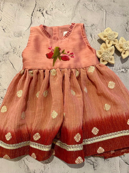 Pomegranate bird hand painted dress