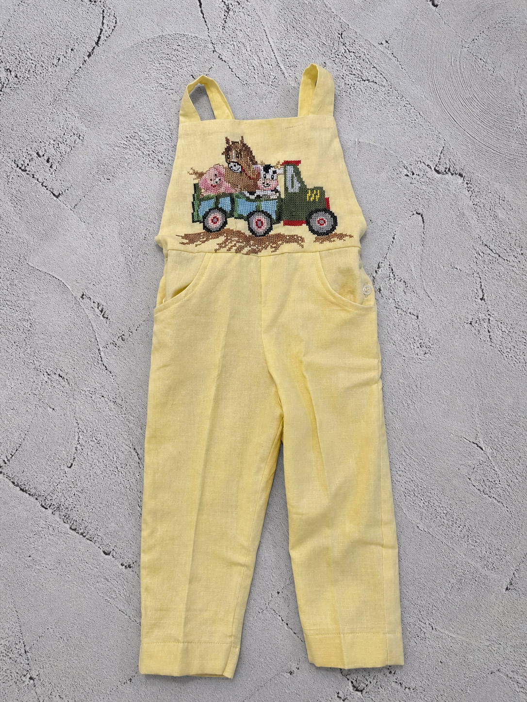 Little Farm Ride Cross-Stitch Dungaree Set