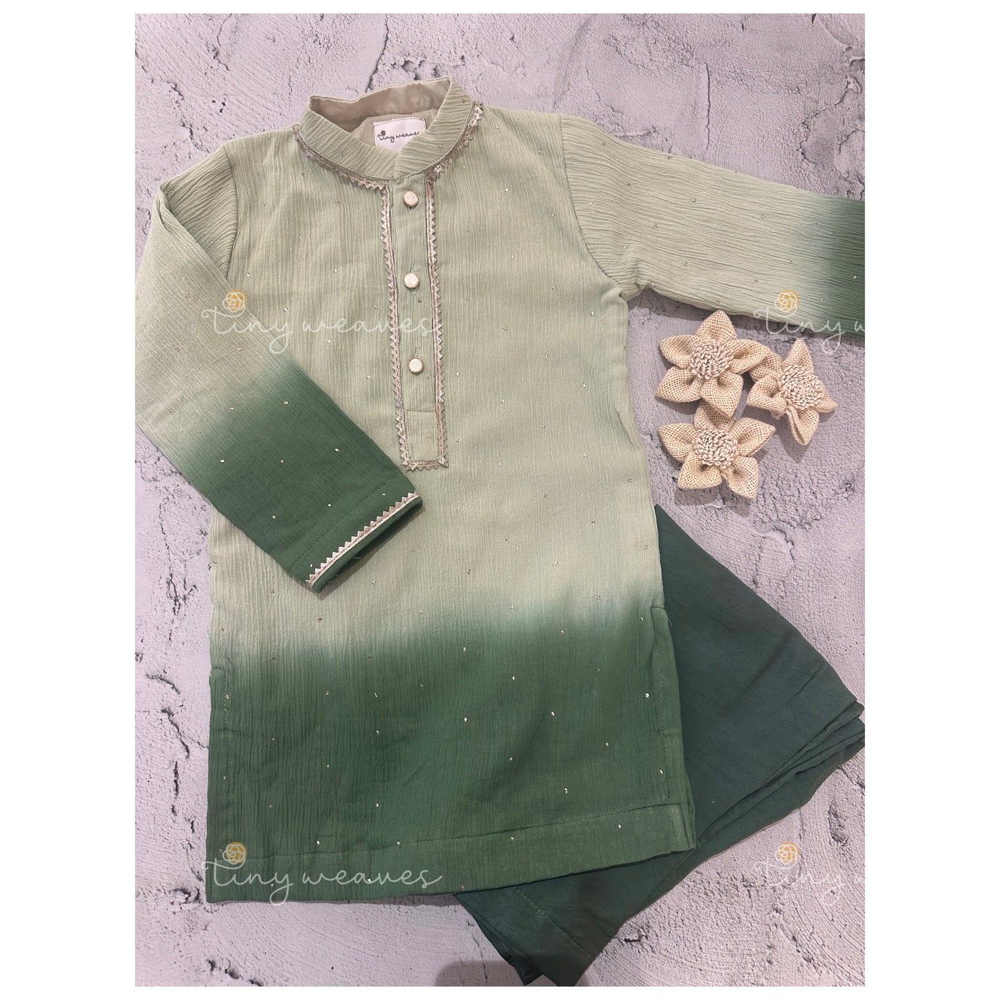 Green ombre kurta set