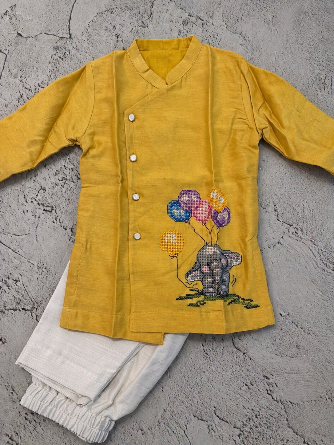 elephant cross stitch kurta set
