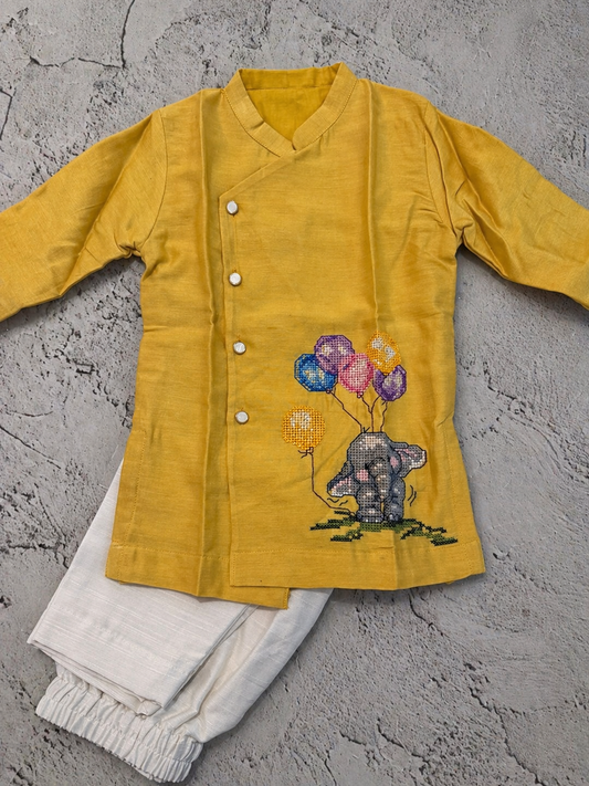 elephant cross stitch kurta set