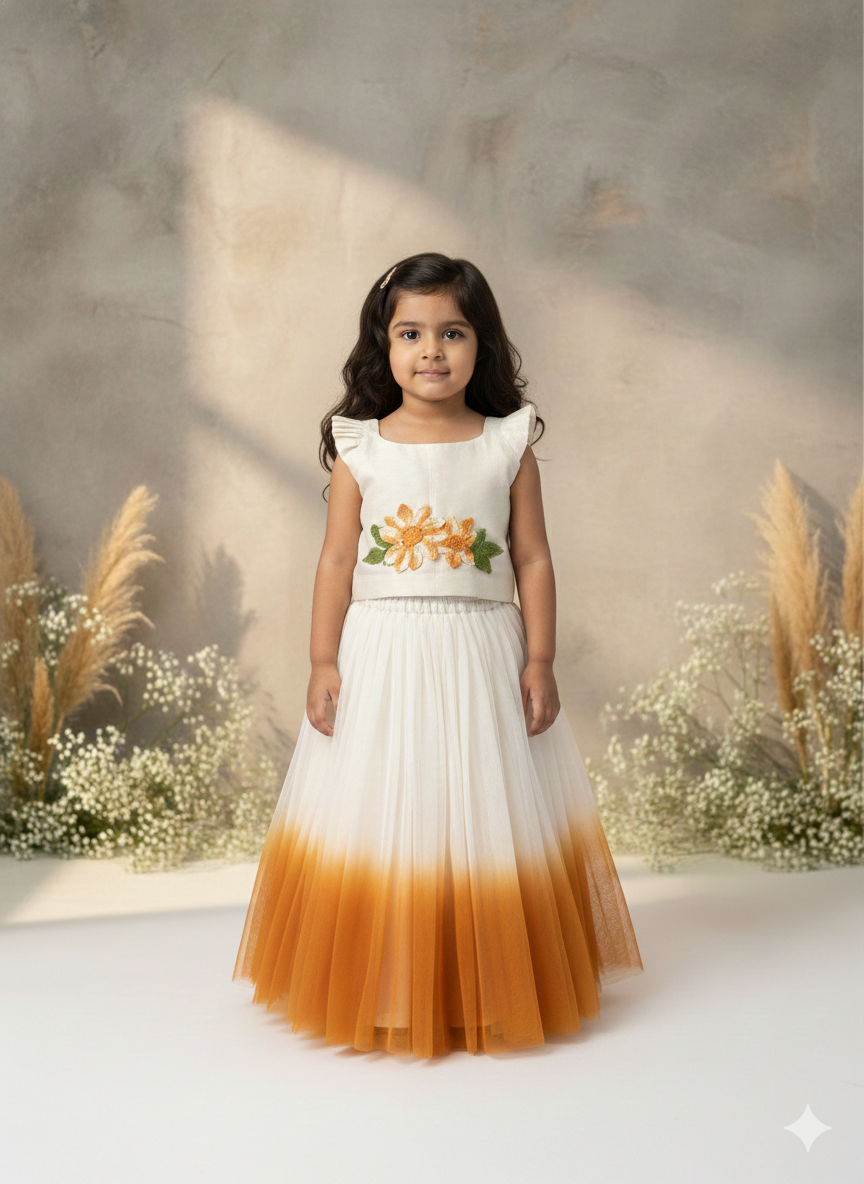 Sunlit Petal Hand-Crochet Net Skirt Set