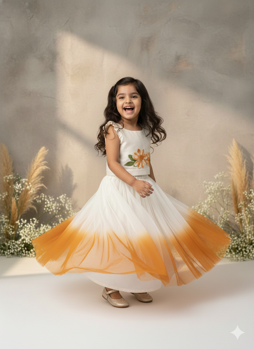 Sunlit Petal Hand-Crochet Net Skirt Set