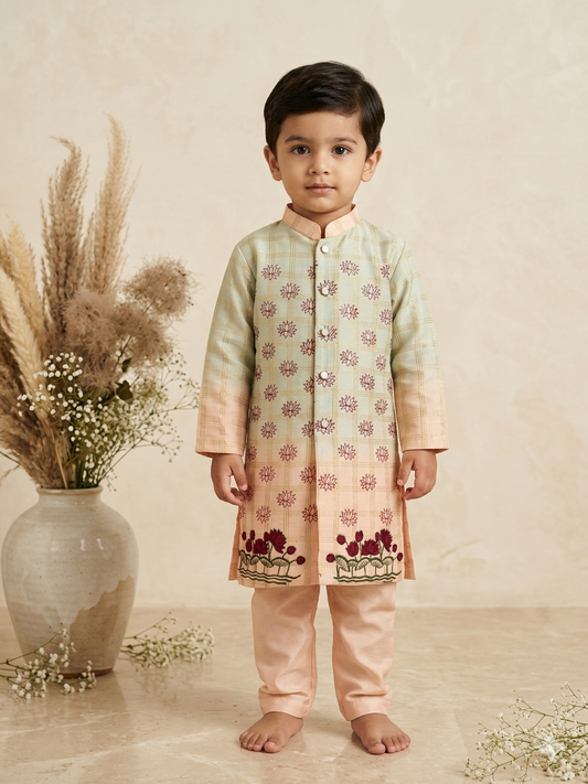 Blush lotus ombre block print kurta set