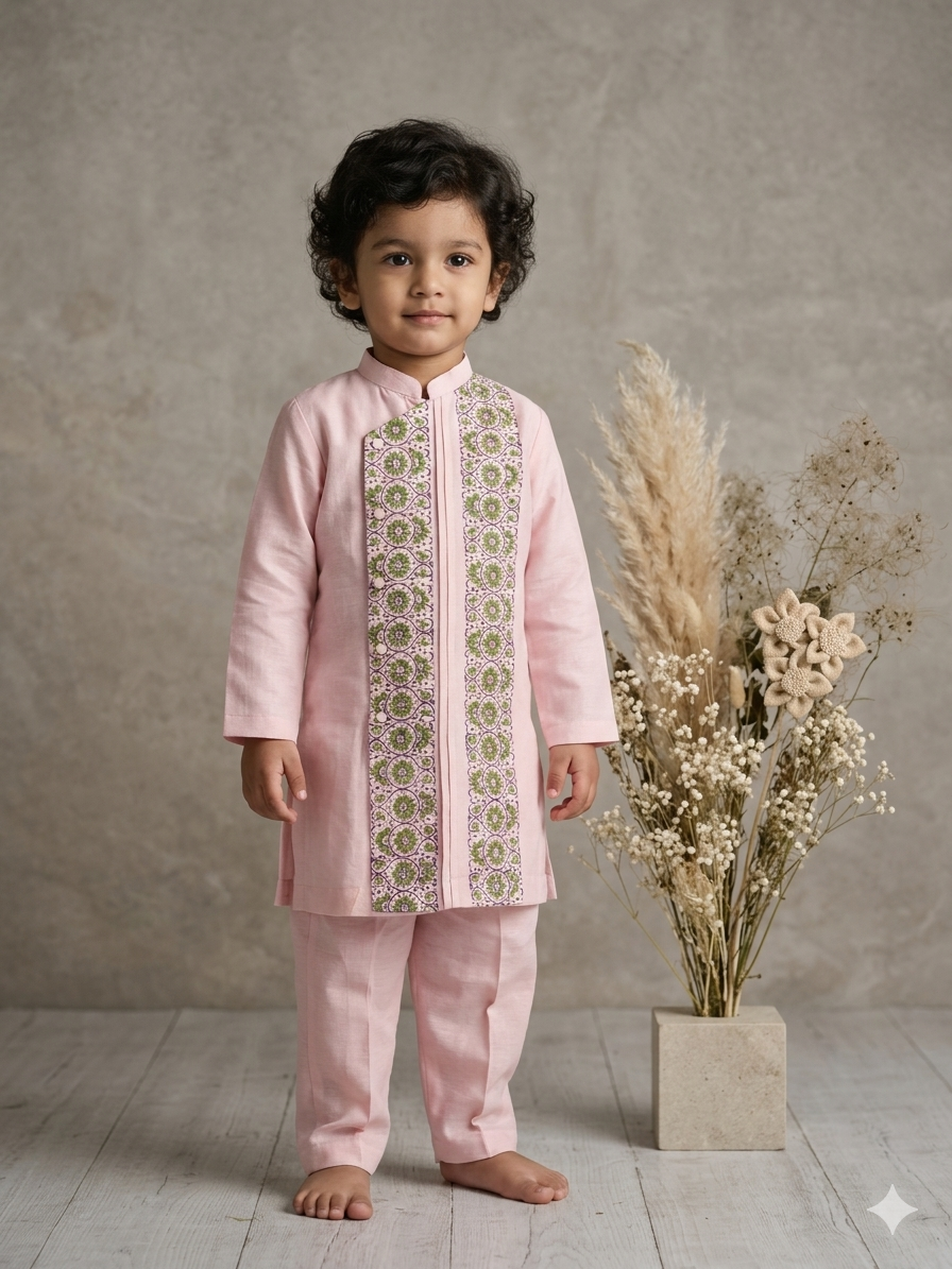 Heritage panel block print kurta set