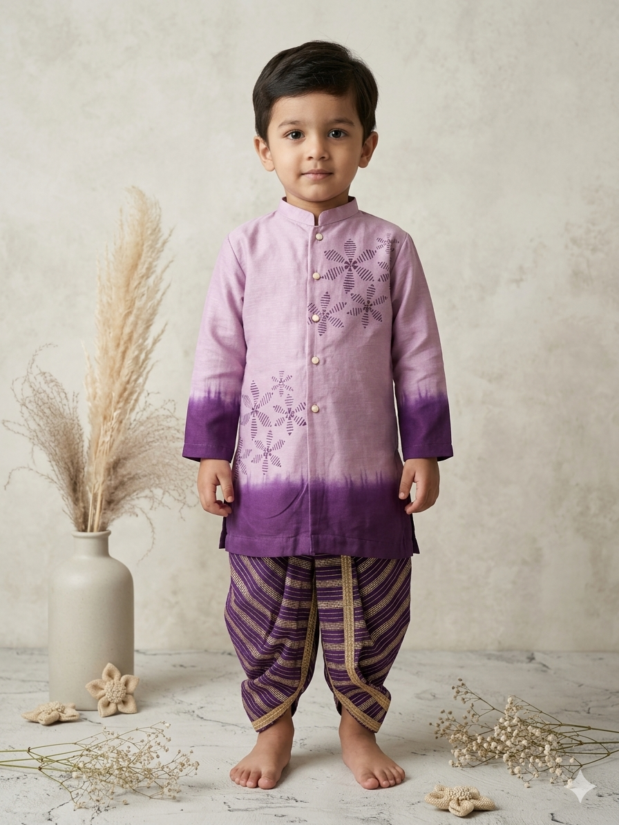 ombre purple block print kurta set