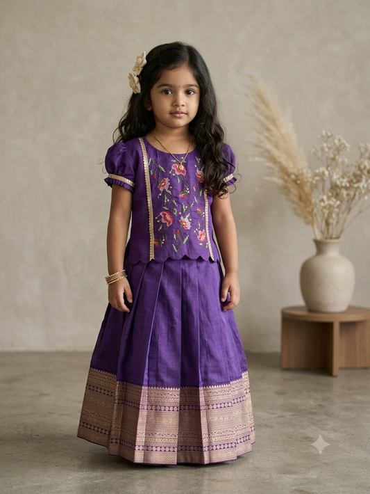 Purple heirloom cross stitch skirt set