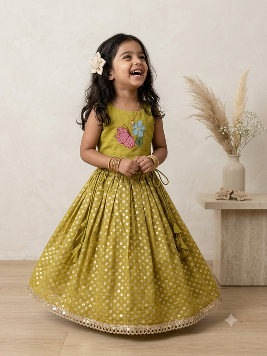 Lime meadow cross stitch skirts set