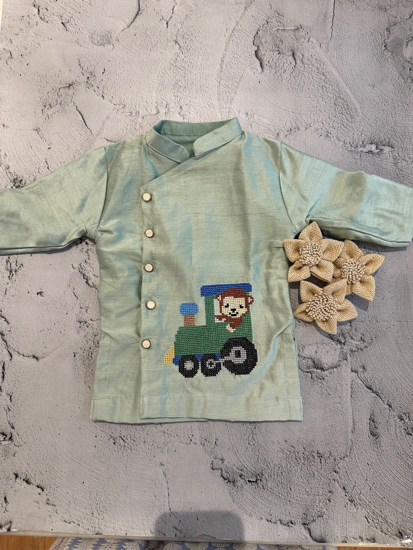 Monkey ride cross stitch kurta set