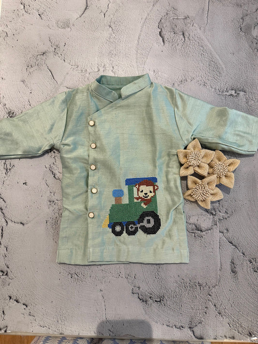 Monkey ride cross stitch kurta set ( 9 months )
