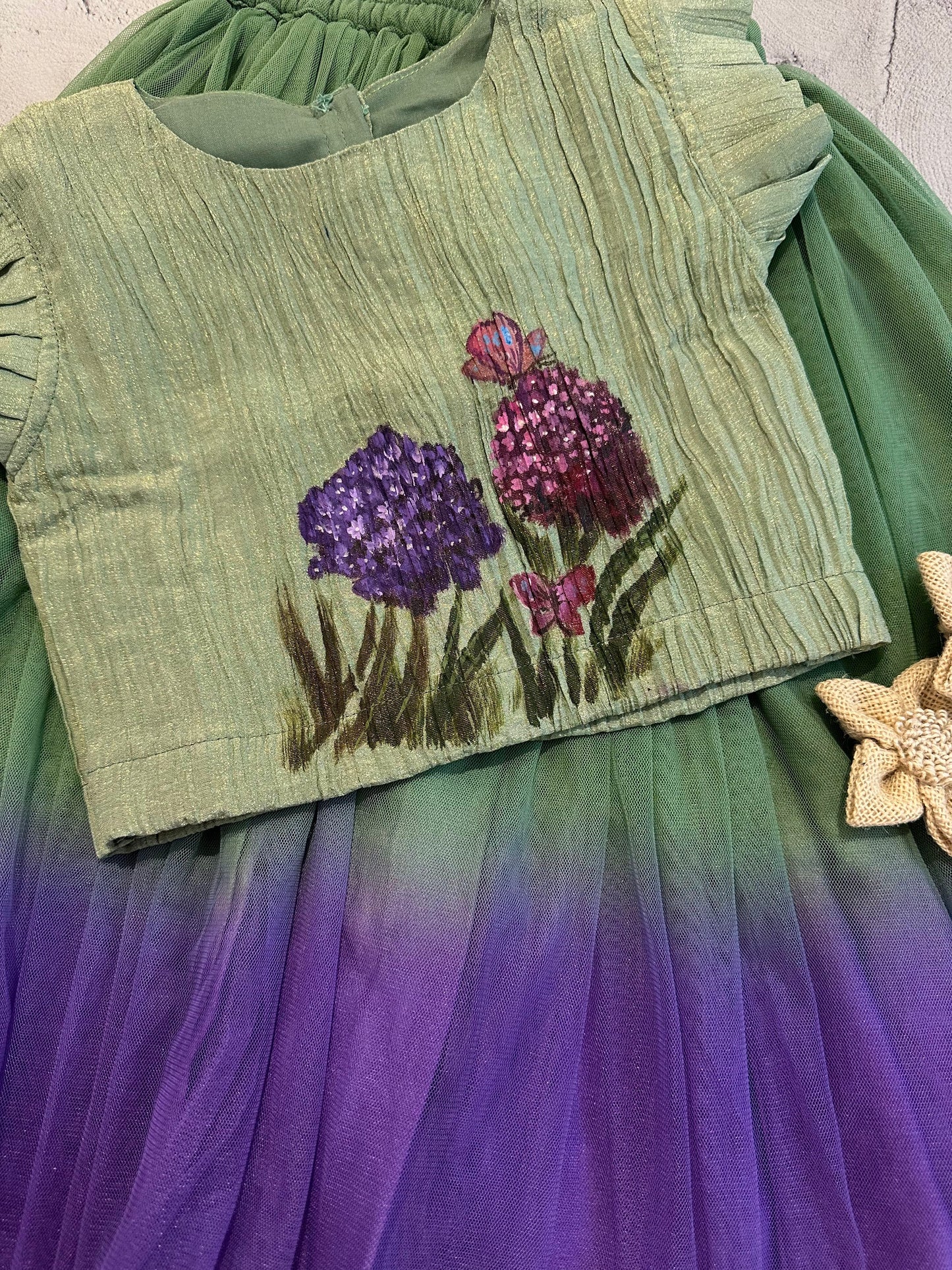 Mint Purple Hydrangea Hand-Painted Skirt Set (3-4 years)