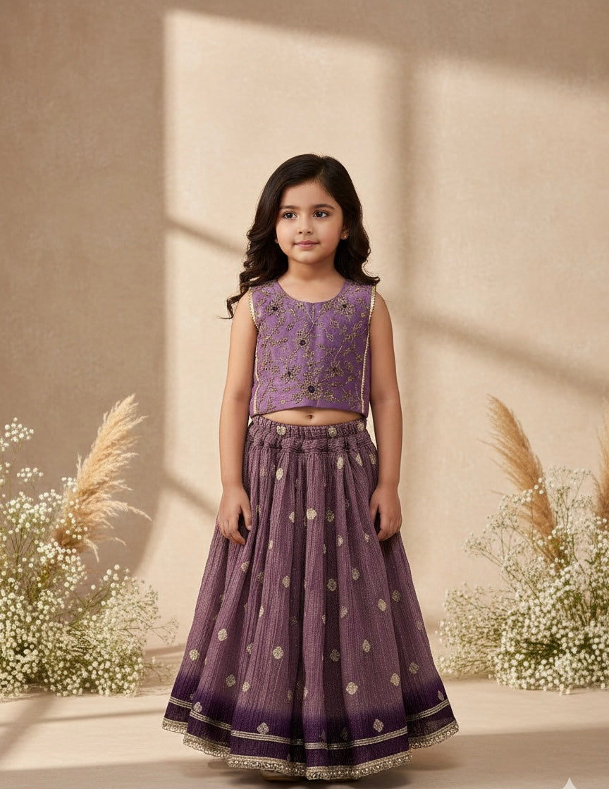Plum Zardosi Bloom Ombre Skirt Set