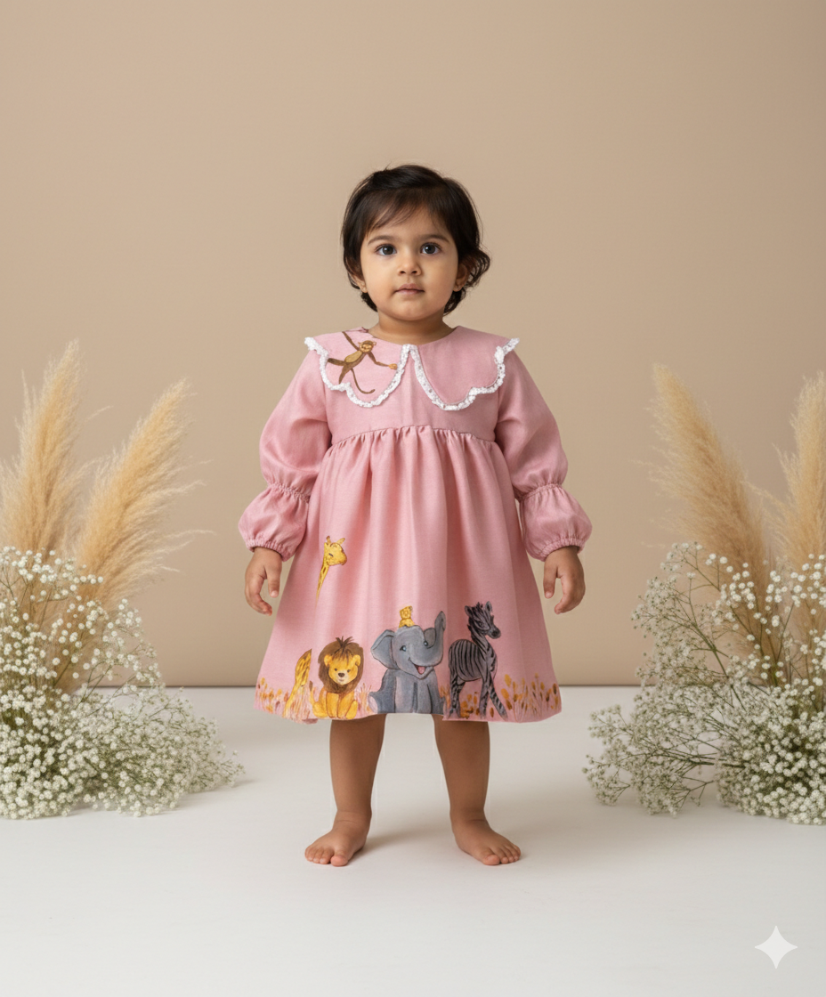 Blush Safari Hand-Painted Chanderi Dress