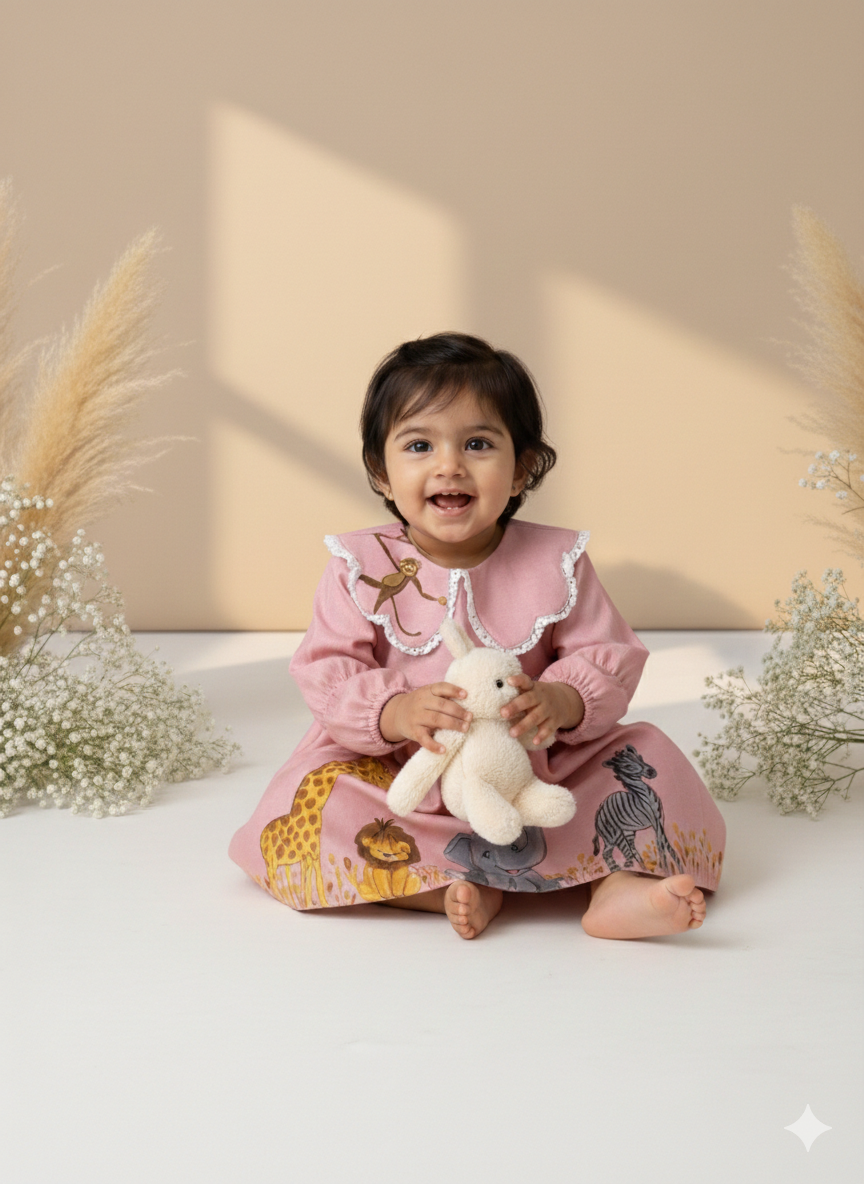 Blush Safari Hand-Painted Chanderi Dress