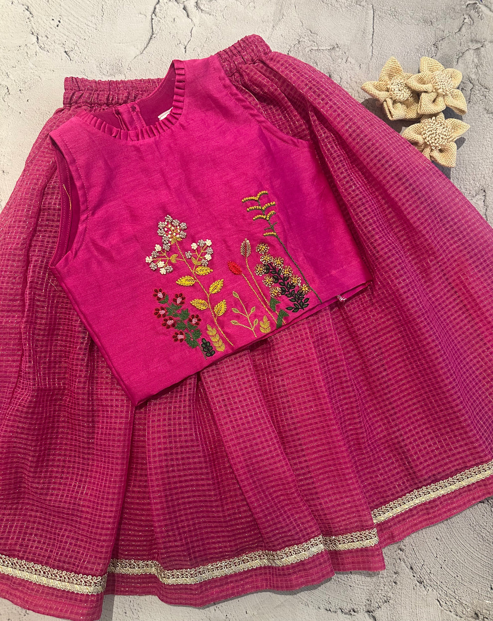 Hot pink Kota garden skirt set – TinyWeaves