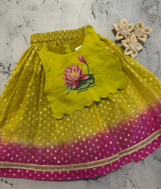 Lotus cross stitch skirt set