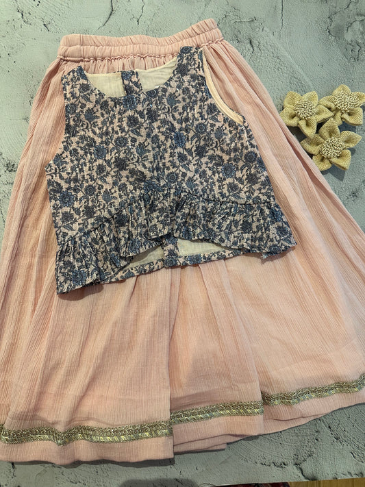 Blush frill cotton skirt set