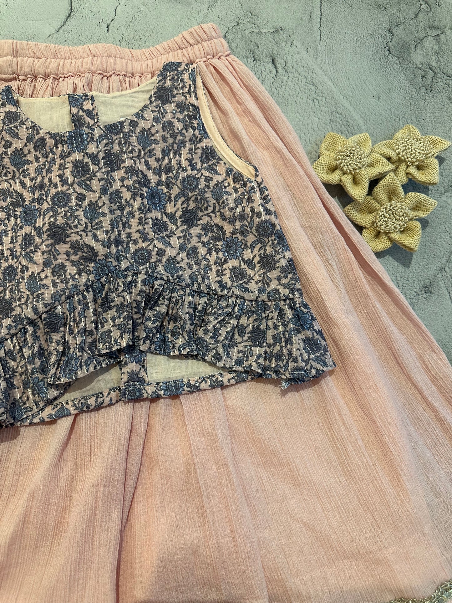 Blush frill cotton skirt set
