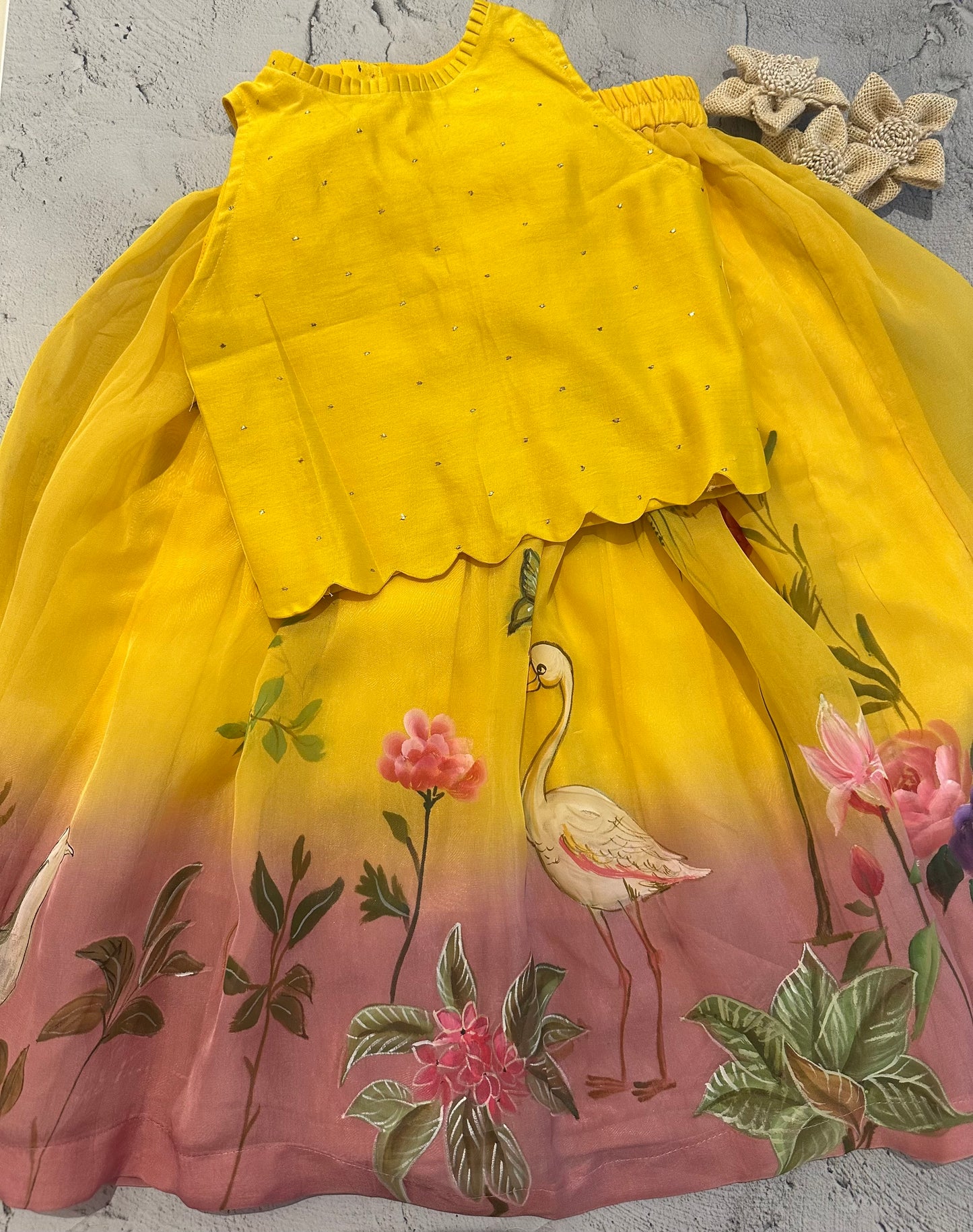 Flamingo garden organza ombré hand painted skirt