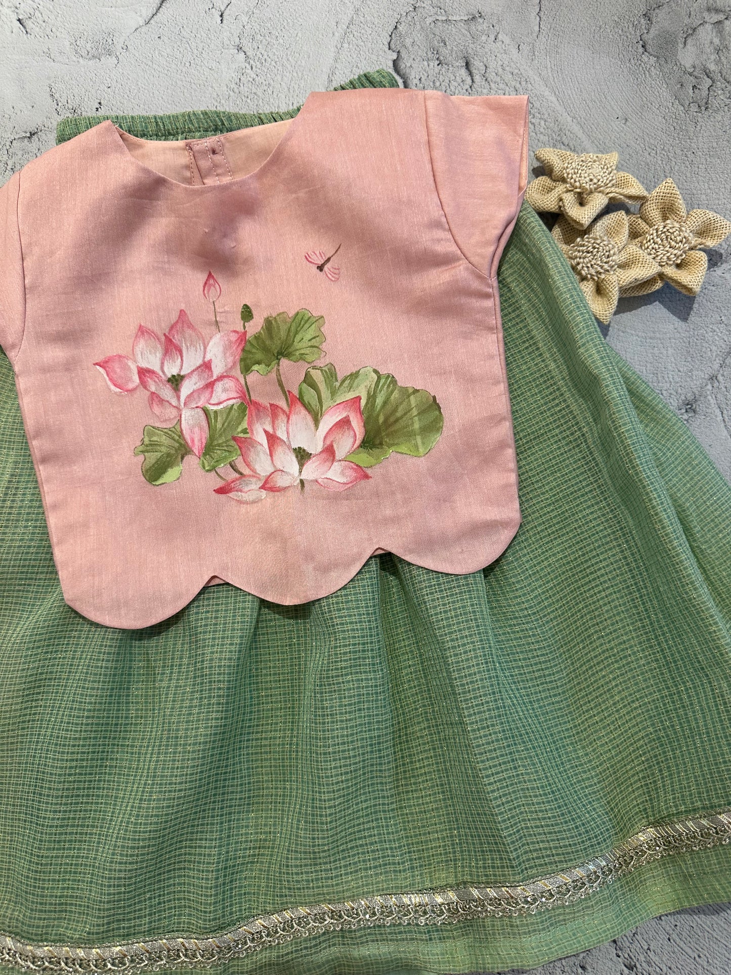 Lotus bloom chanderi hand painted skirt set