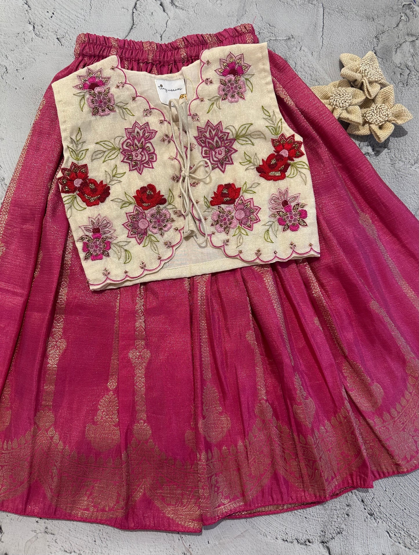 Rosette royal tissue hand embroidered tissue skirt set