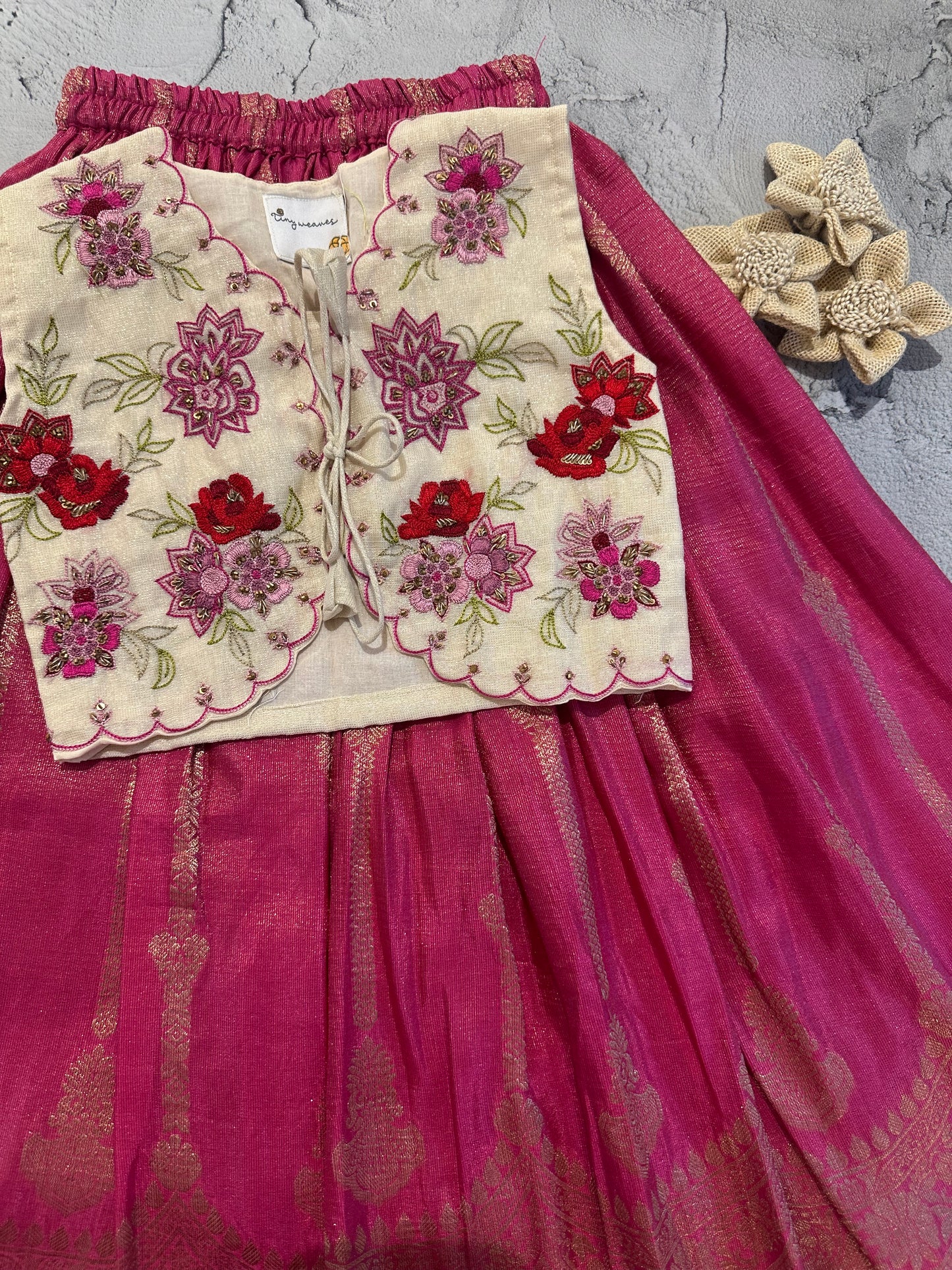 Rosette royal tissue hand embroidered tissue skirt set