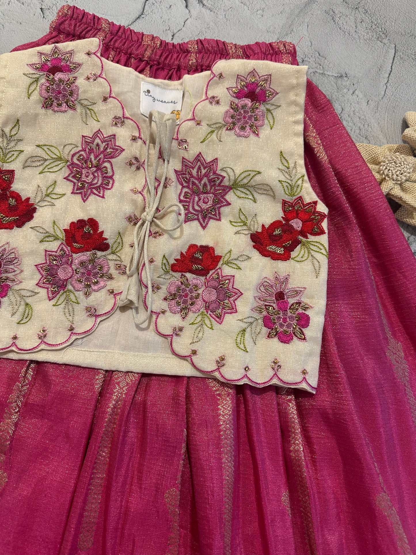 Rosette royal tissue hand embroidered tissue skirt set