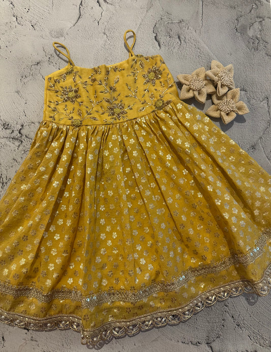 Flora embroidered strap frock in yellow (Copy)
