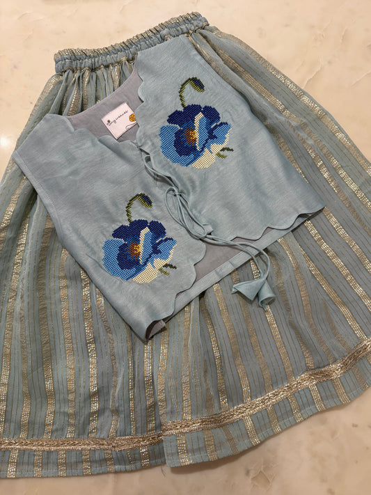 Frosted bloom cross stitch skirt set