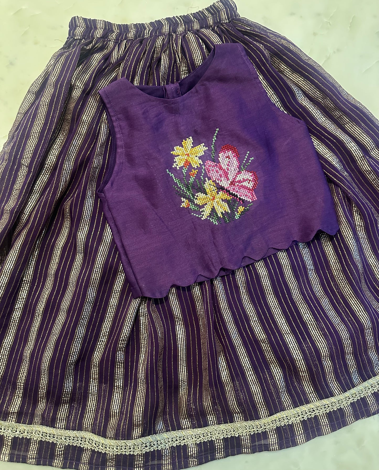 Magical butterfly cross stitch skirt in purple