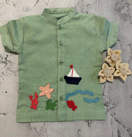 Sea theme crochet shirt