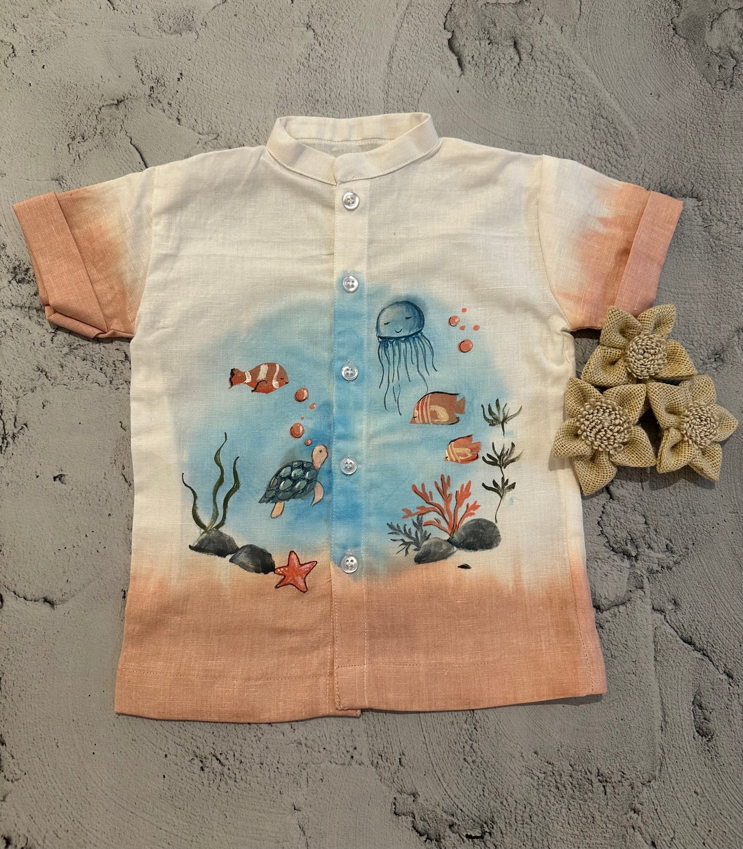 Sea life hand painted ombré shirt