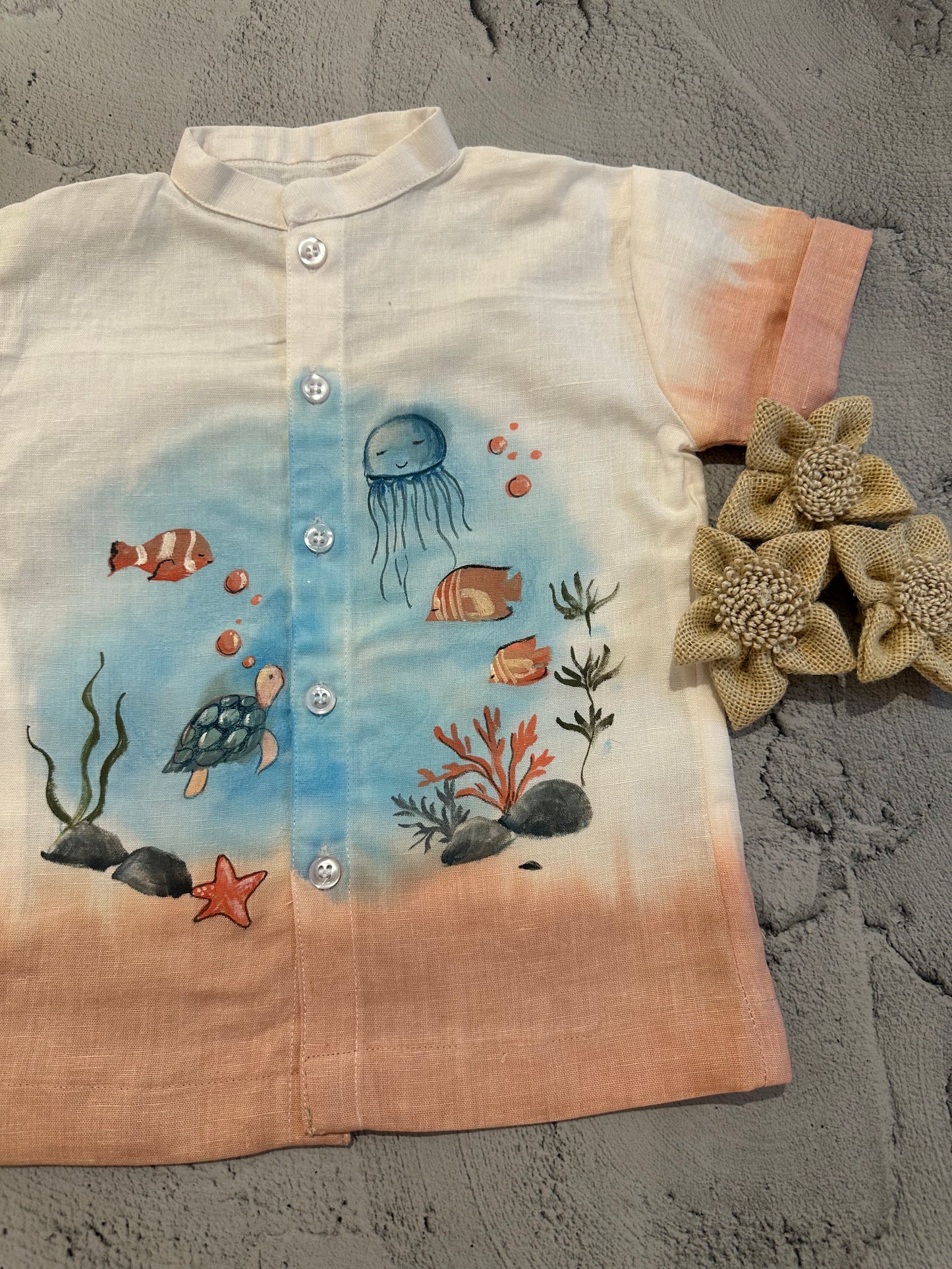 Sea life hand painted ombré shirt