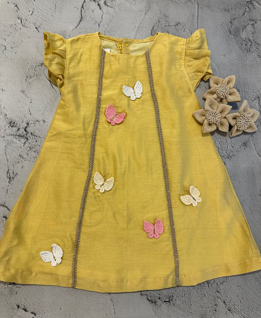 Yellow butterfly crochet dress