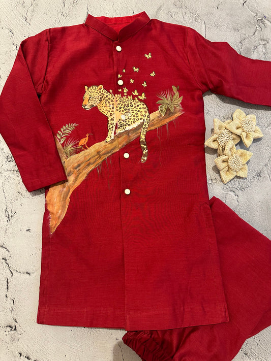 Majestic leopard hand painted kurta set